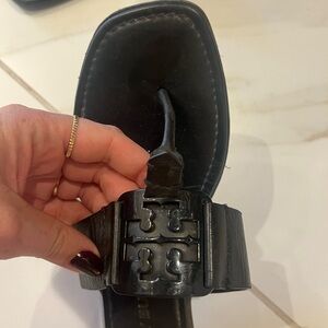 Tory Burch slide on sandals.